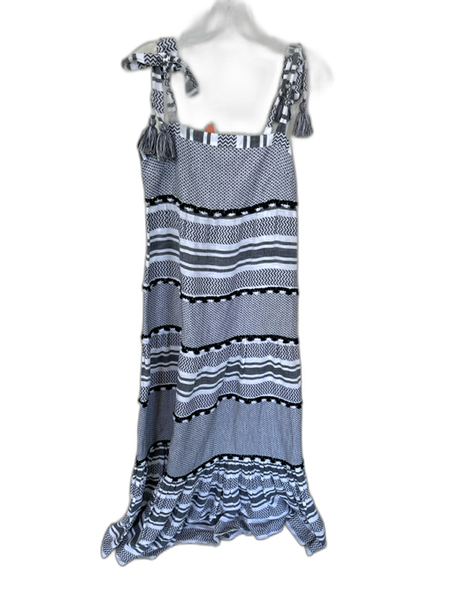 Veronica Beard Size S White & Black Cotton Tie Straps Lines Chevron Fringe Dress White & Black / S