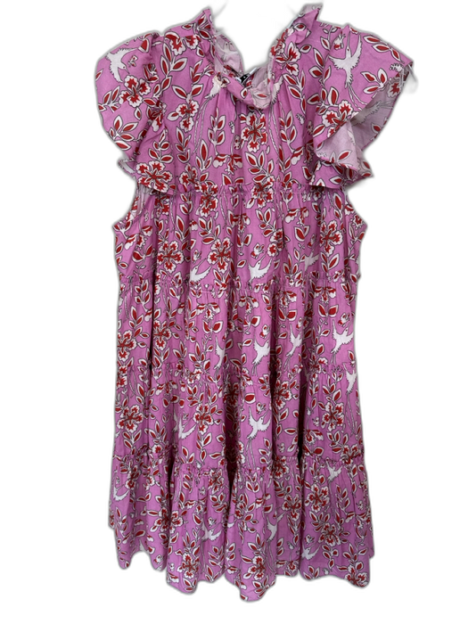 Rhode Size M Purple & Red Cotton Flutter Sleeves Birds Ruffles Dress Purple & Red / M
