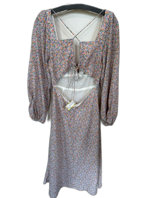 ASTR Size M Purple & Peach Polyester Long Balloon Sleeve Lace Up Back Maxi Dress Purple & Peach / M