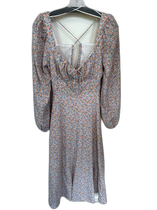 ASTR Size M Purple & Peach Polyester Long Balloon Sleeve Lace Up Back Maxi Dress Purple & Peach / M