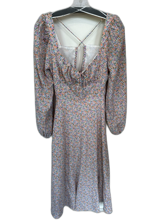 ASTR Size M Purple & Peach Polyester Long Balloon Sleeve Lace Up Back Maxi Dress Purple & Peach / M