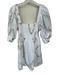 Ganni Size 42 White & Multi Cotton Long Balloon Sleeve Botanical Smocked Dress White & Multi / 42