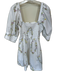 Ganni Size 42 White & Multi Cotton Long Balloon Sleeve Botanical Smocked Dress White & Multi / 42
