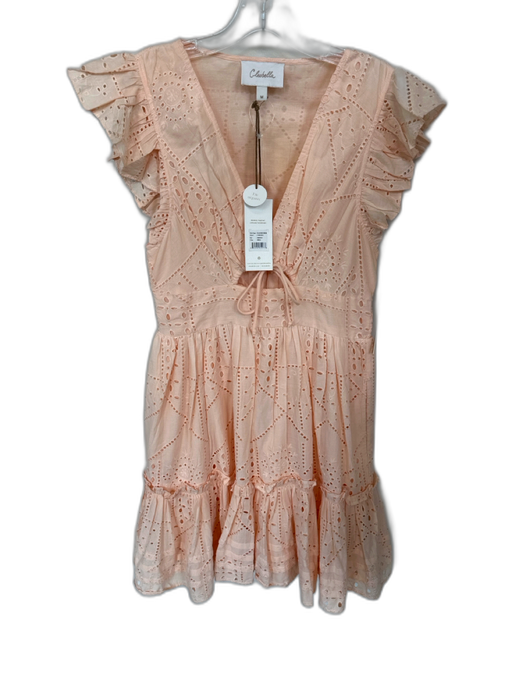 Cleobella Size M Peach Organic Cotton Flutter Sleeves Eyelet Front Tie Dress Peach / M