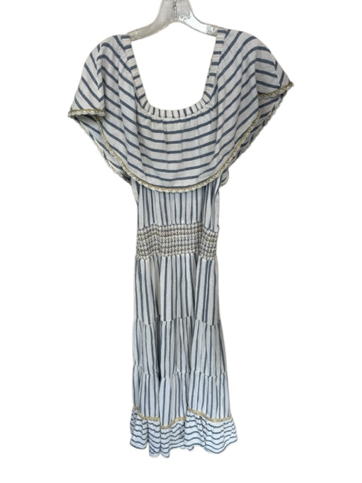 Calypso Size S Blue & White Cotton Off Shoulder Striped Metallic Thread Dress Blue & White / S