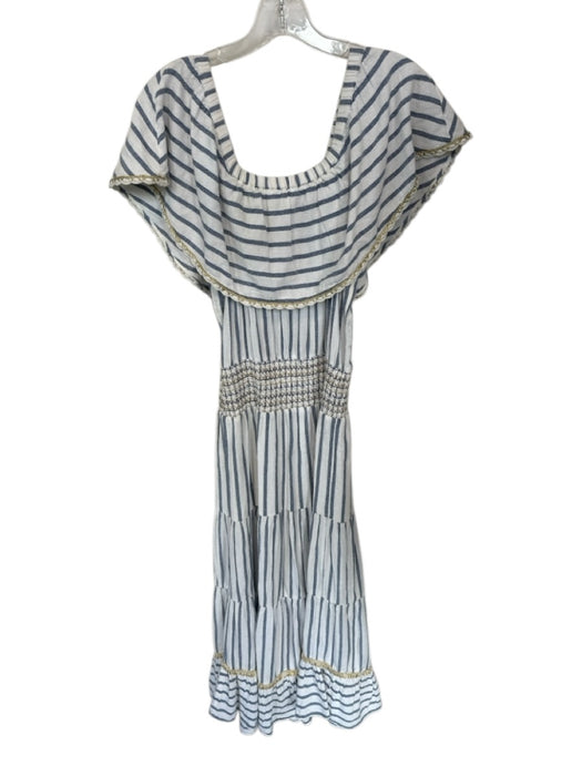 Calypso Size S Blue & White Cotton Off Shoulder Striped Metallic Thread Dress Blue & White / S