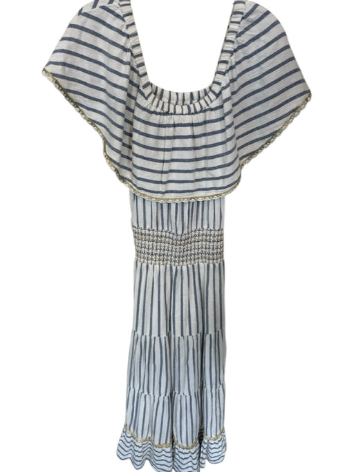 Calypso Size S Blue & White Cotton Off Shoulder Striped Metallic Thread Dress Blue & White / S