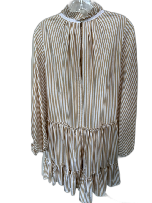 3.1 Phillip Lim Size 6 Tan & White Cotton Blend Ruffle Neck Striped Dress Tan & White / 6
