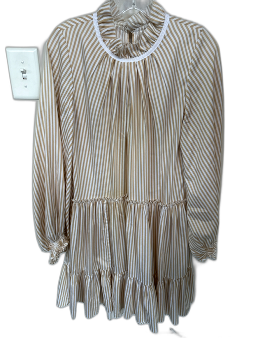 3.1 Phillip Lim Size 6 Tan & White Cotton Blend Ruffle Neck Striped Dress Tan & White / 6