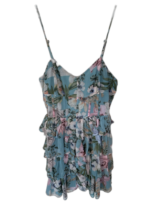 Olivaceous Size M Blue & Pink Polyester Spaghetti Strap Botanical Boning Dress Blue & Pink / M
