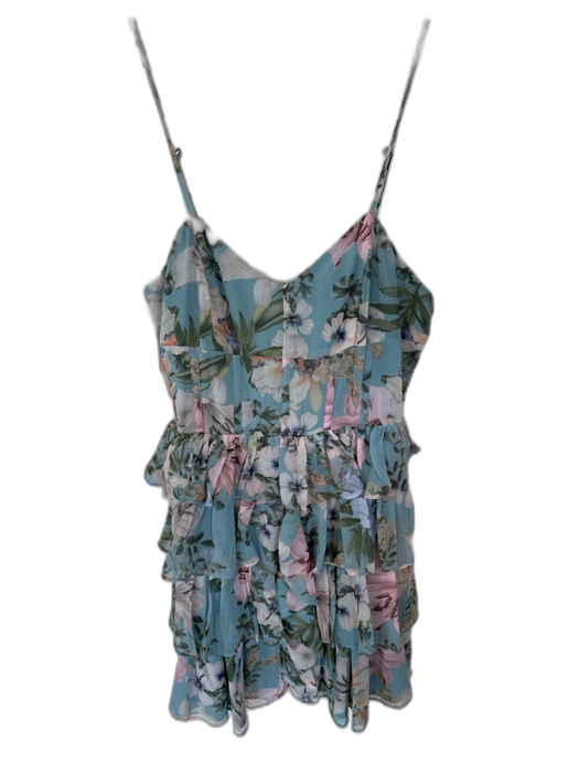Olivaceous Size M Blue & Pink Polyester Spaghetti Strap Botanical Boning Dress Blue & Pink / M