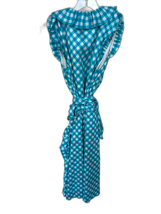 Kate Spade Size 10 Blue & White Silk & Cotton Wrap Checkered Ruffle collar Dress Blue & White / 10