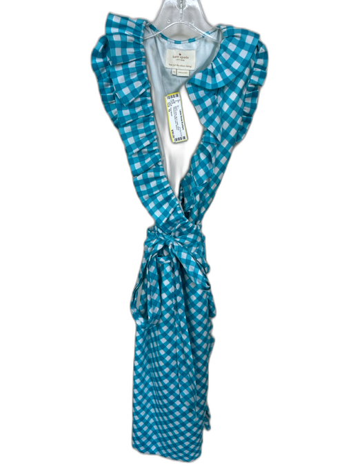 Kate Spade Size 10 Blue & White Silk & Cotton Wrap Checkered Ruffle collar Dress Blue & White / 10
