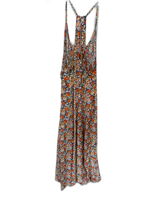 Rebecca Taylor Size 10 Orange & Purple Silk Spaghetti Strap Botanical Maxi Dress Orange & Purple / 10