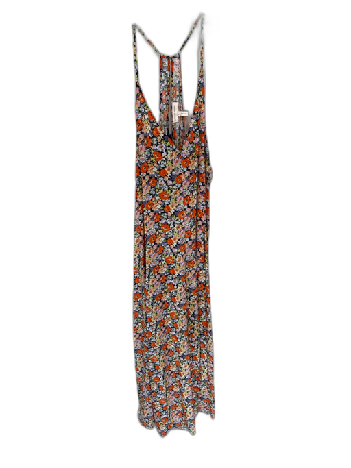 Rebecca Taylor Size 10 Orange & Purple Silk Spaghetti Strap Botanical Maxi Dress Orange & Purple / 10