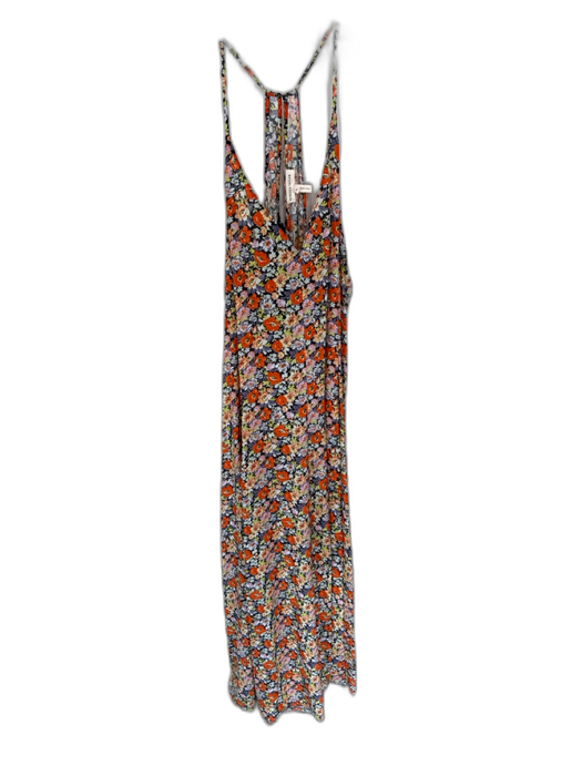 Rebecca Taylor Size 10 Orange & Purple Silk Spaghetti Strap Botanical Maxi Dress Orange & Purple / 10