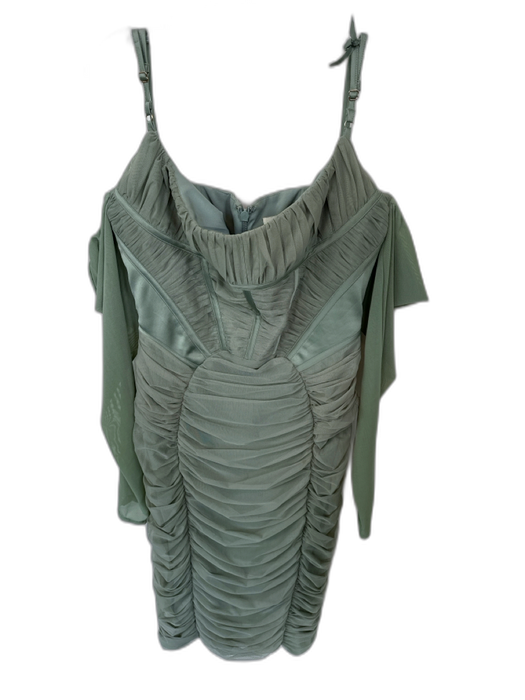 House of CB Size M Sage green Polyester Off Shoulder Gathered Back Zip Dress Sage green / M
