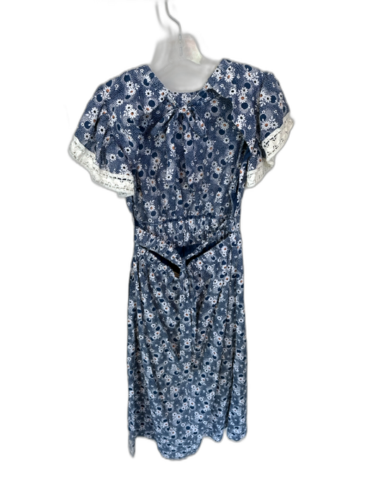 Sea New York Size 0 Navy & white Cotton Flutter Sleeves Flowers Back Tie Dress Navy & white / 0