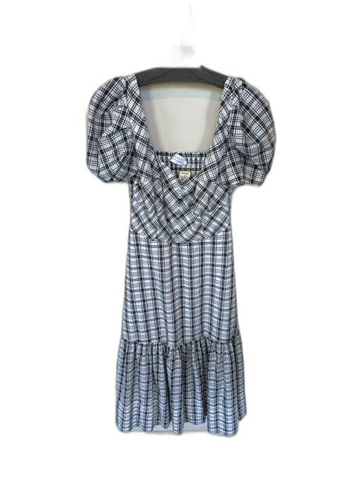 Tanya Taylor Size 0 White & Black Polyester Blend Short Balloon Sleeve Dress White & Black / 0