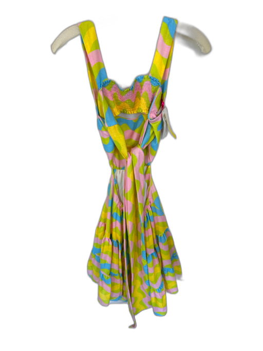 Silka Size S Pink & Lime Green Linen Sleeveless Swirls Open Back Dress Pink & Lime Green / S