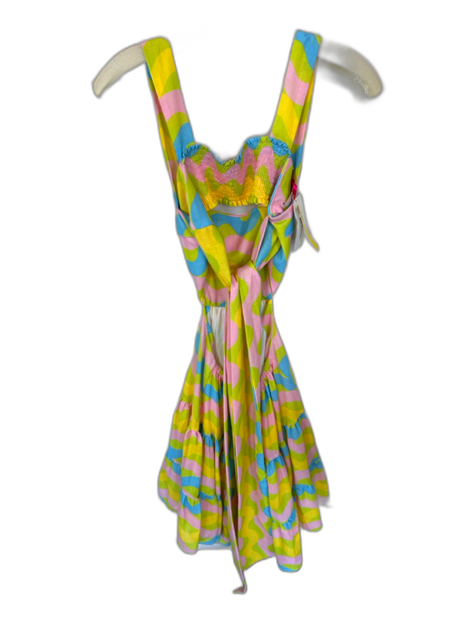 Silka Size S Pink & Lime Green Linen Sleeveless Swirls Open Back Dress Pink & Lime Green / S
