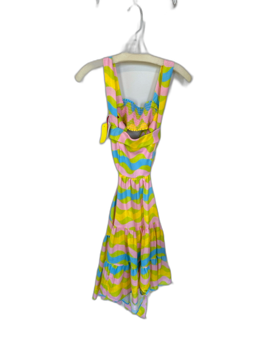 Silka Size S Pink & Lime Green Linen Sleeveless Swirls Open Back Dress Pink & Lime Green / S