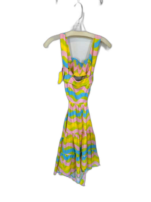 Silka Size S Pink & Lime Green Linen Sleeveless Swirls Open Back Dress Pink & Lime Green / S