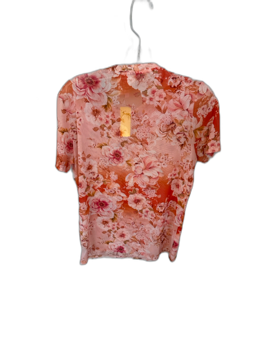 Johnny Was Size L Orange & White Nylon Blend Short Sleeve Botanical Top Orange & White / L