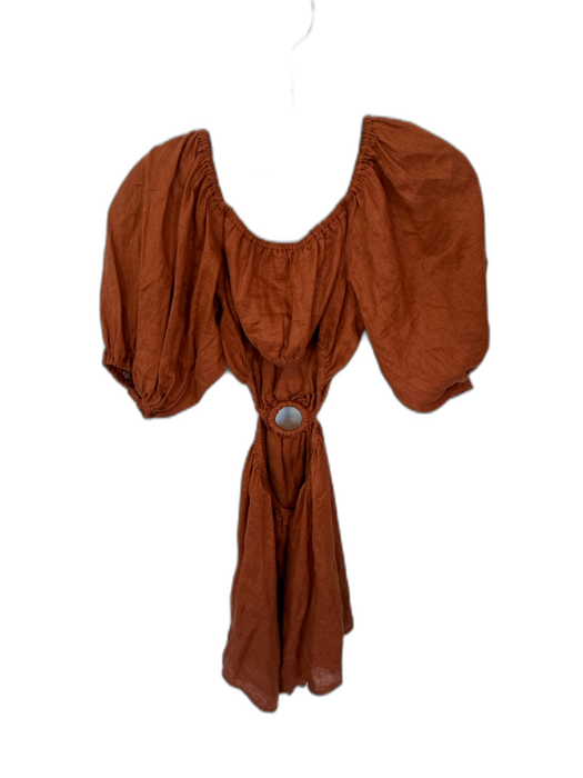Faithful The Brand Size 2 Rust Linen Long Balloon Sleeve Side Cut Outs Dress Rust / 2