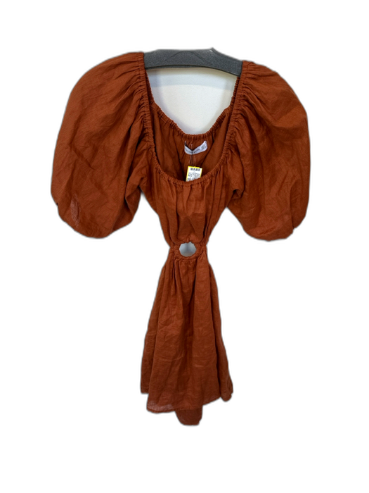Faithful The Brand Size 2 Rust Linen Long Balloon Sleeve Side Cut Outs Dress Rust / 2