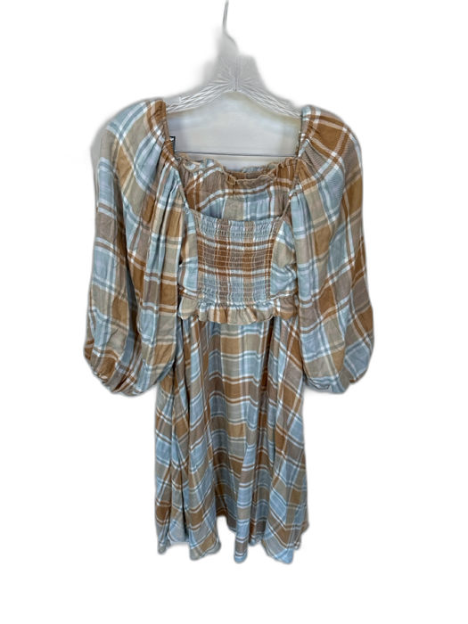 Show Me Your Mumu Size XS Blue & Brown Rayon Long Balloon Sleeve Plaid Skirt Set Blue & Brown / XS