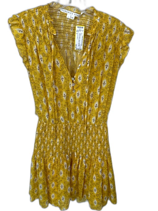 Veronica Beard Size 2 Yellow & Brown Cotton Sleeveless Flowers Open Back Dress Yellow & Brown / 2