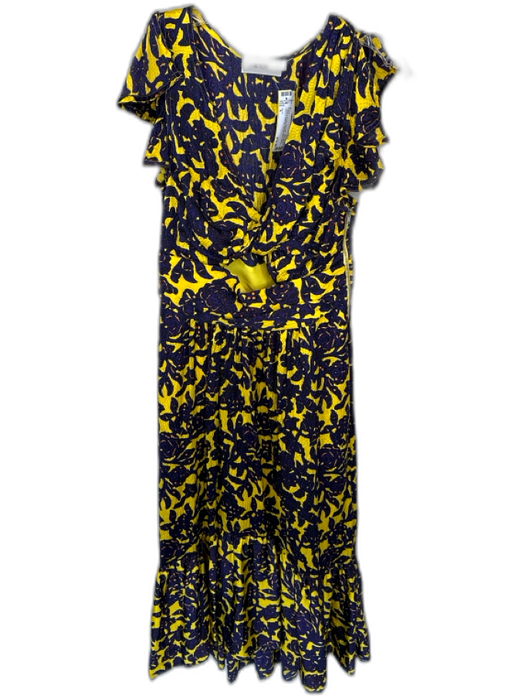 A.L.C. Size 4 Yellow & Purple Polyester Sleeveless Flowers Side Zip Dress Yellow & Purple / 4