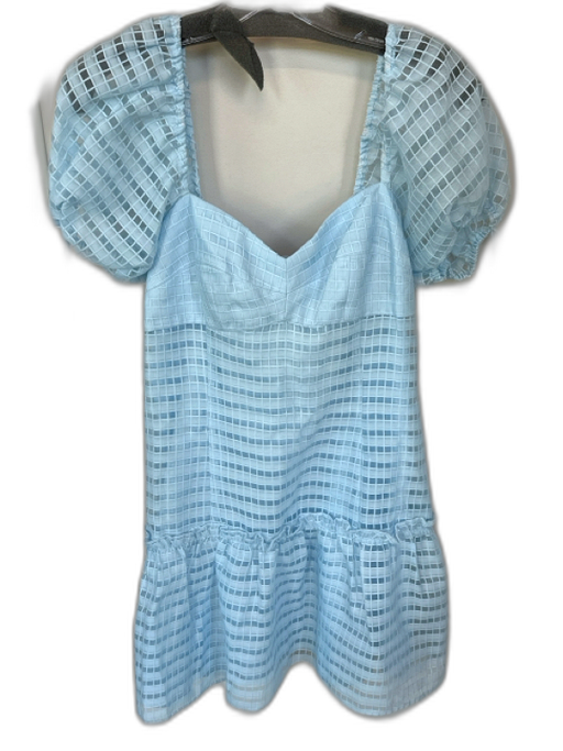 Amanda Uprichard Size M Baby Blue Polyester Short Balloon Sleeve Grid Dress Baby Blue / M