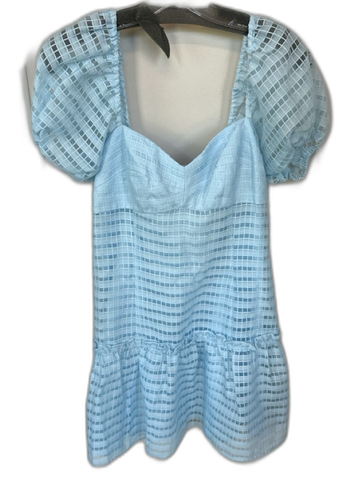 Amanda Uprichard Size M Baby Blue Polyester Short Balloon Sleeve Grid Dress Baby Blue / M