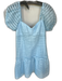 Amanda Uprichard Size M Baby Blue Polyester Short Balloon Sleeve Grid Dress Baby Blue / M