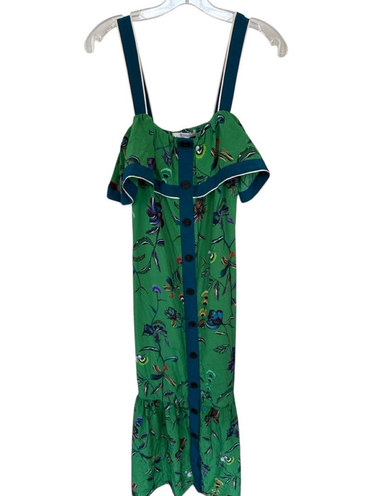 Derek Lam 10 Crosby Size 2 Green & Blue Silk Sleeveless Botanical Midi Dress Green & Blue / 2