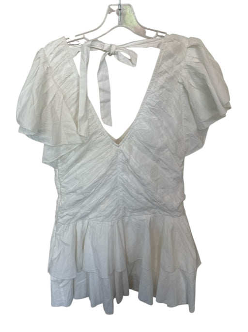 Love The Label Size S White Cotton Flutter Sleeves Pleated Back Tie Dress White / S