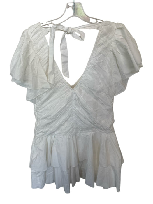 Love The Label Size S White Cotton Flutter Sleeves Pleated Back Tie Dress White / S