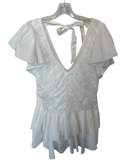 Love The Label Size S White Cotton Flutter Sleeves Pleated Back Tie Dress White / S