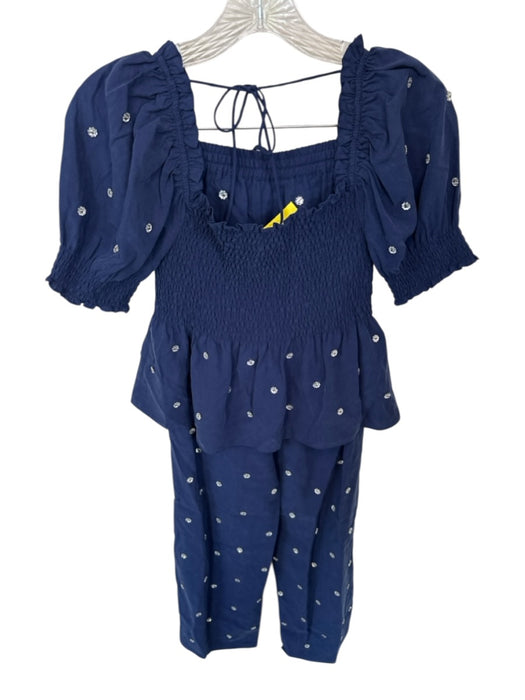Hill House Size XS Navy & Silver Lycocell Short Balloon Sleeve smocked Pant Set Navy & Silver / XS