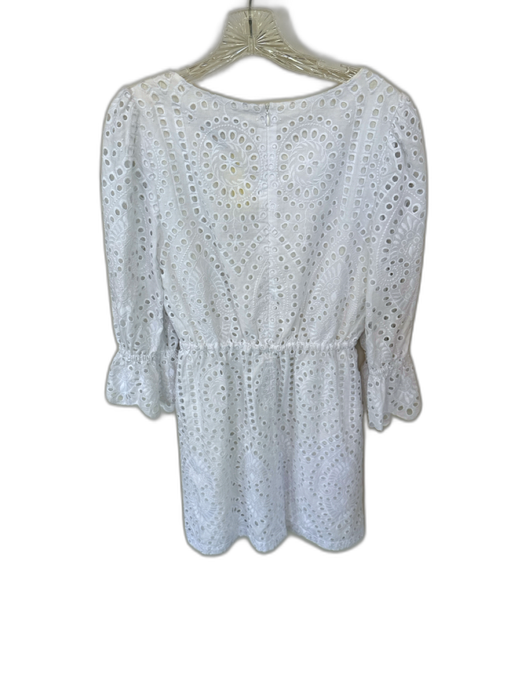 Pearl by Lela Rose Size M White Cotton Long Balloon Sleeve Eyelet Dress White / M