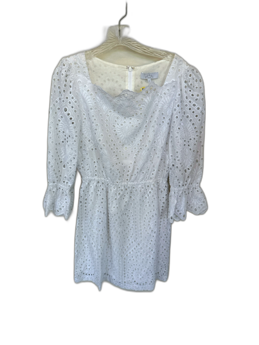 Pearl by Lela Rose Size M White Cotton Long Balloon Sleeve Eyelet Dress White / M