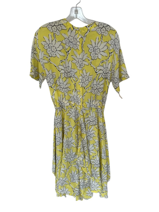 Valentino Size 6 Yellow & White Silk Short Sleeve Flowers Drawstring Waist Dress Yellow & White / 6