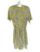 Valentino Size 6 Yellow & White Silk Short Sleeve Flowers Drawstring Waist Dress Yellow & White / 6