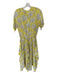 Valentino Size 6 Yellow & White Silk Short Sleeve Flowers Drawstring Waist Dress Yellow & White / 6