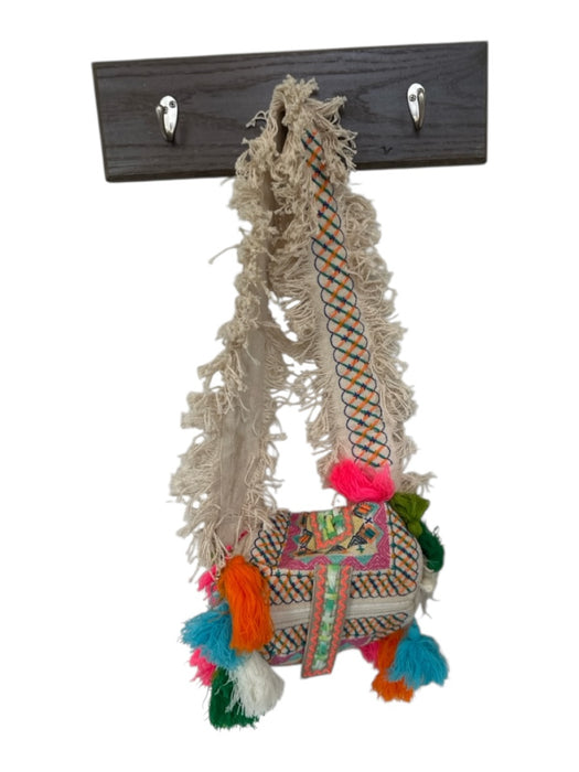 Fabulous MJ Cream & Multi Cotton Fringe Embroidered Detail Crossbody Bag Cream & Multi / S