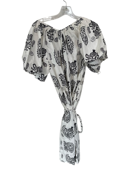 Rhode Size S White & Black Cotton Short Balloon Sleeve Botanical Maxi Dress White & Black / S