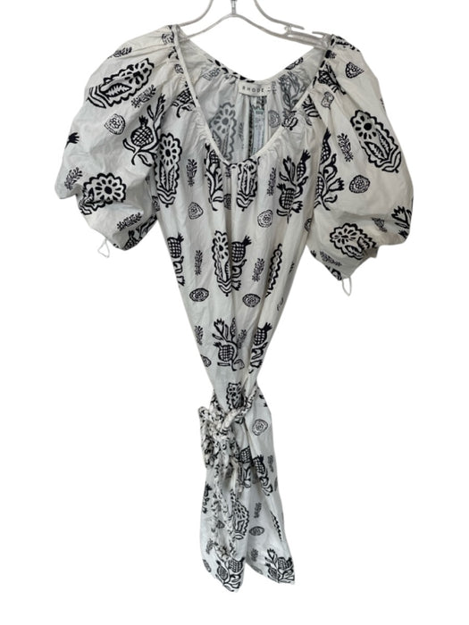 Rhode Size S White & Black Cotton Short Balloon Sleeve Botanical Maxi Dress White & Black / S