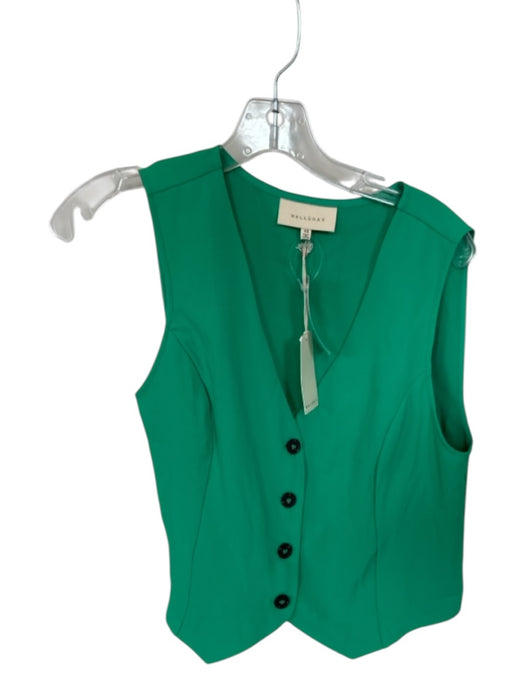 Mello Day Size XS Green Polyester Blend Sleeveless Buttons Top Green / XS
